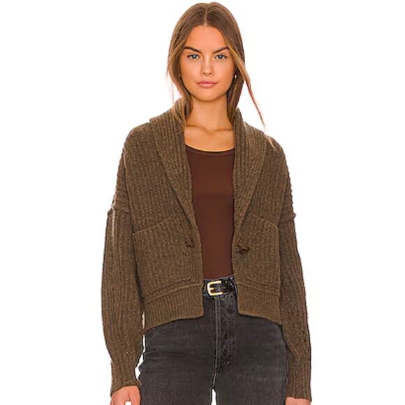 🌴 Free People Cardi Jackson Chunky Brown Sweater, Size M - Picture 1 of 10